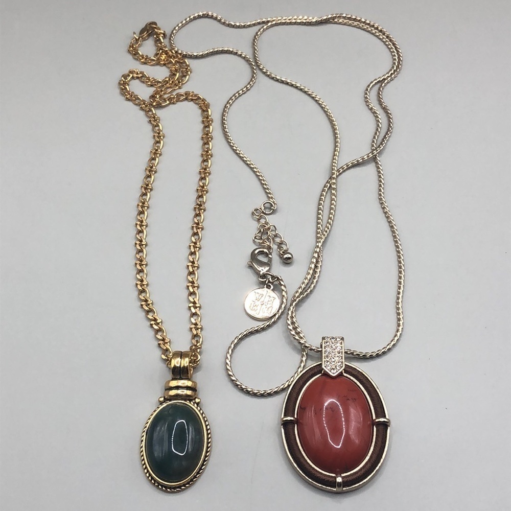 Curated bundle WHBM and Roman Stone Pendant Chain Necklaces Layered Look Trendy.